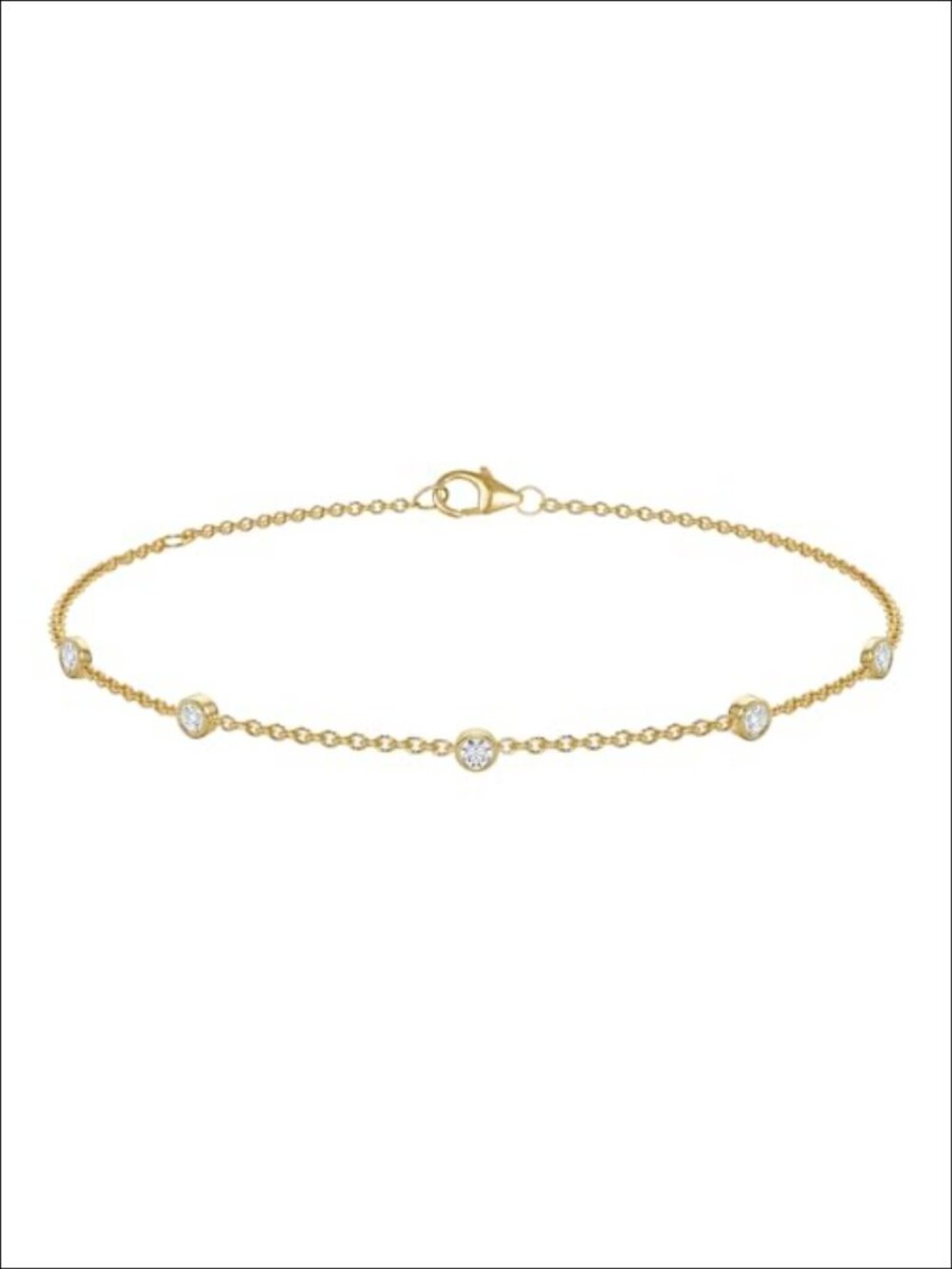 10K Yellow Gold Lab Grown Diamond Bezel Station Bracelet Adjustable 7.5-9.5"